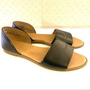 Old Navy Faux Leather Slip On D’Orsay Flat Casual Sandal Black Womens 10